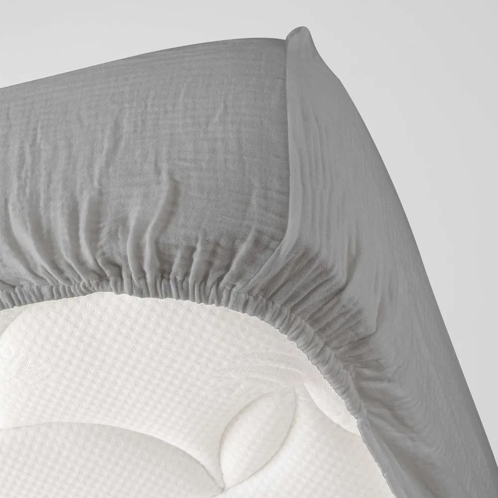 Szürke gumis muszlin lepedő 140x190 cm Angelia – douceur d'intérieur