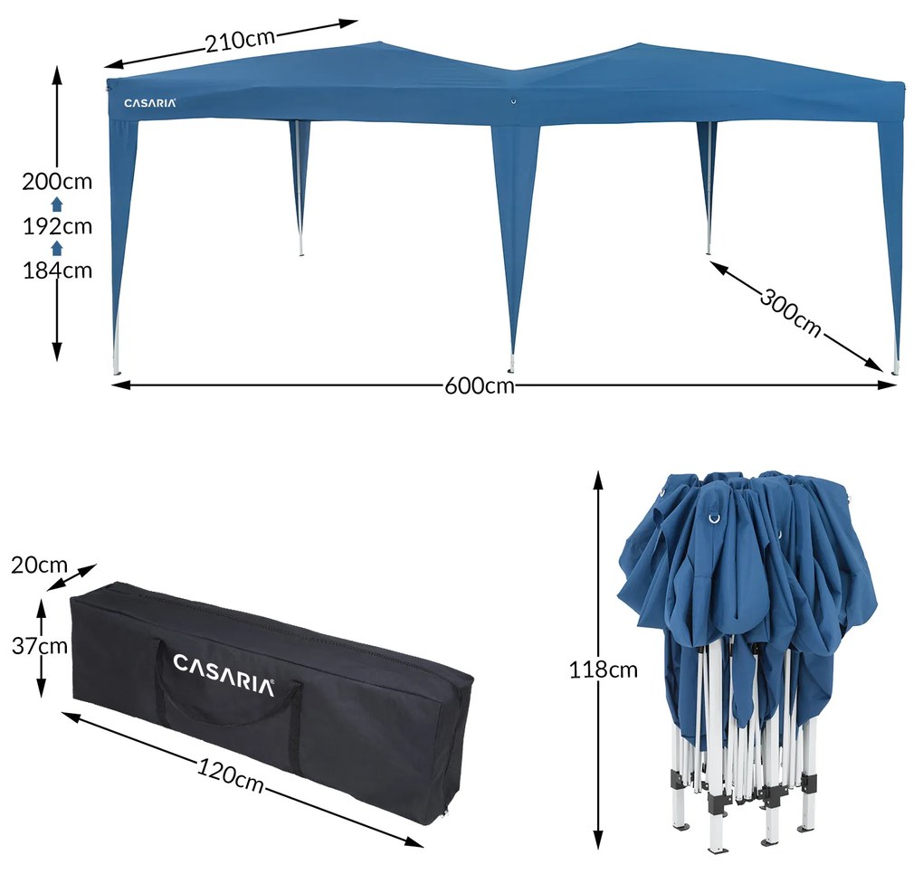 Casaria® Kerti pavilon 3x6 m - kék