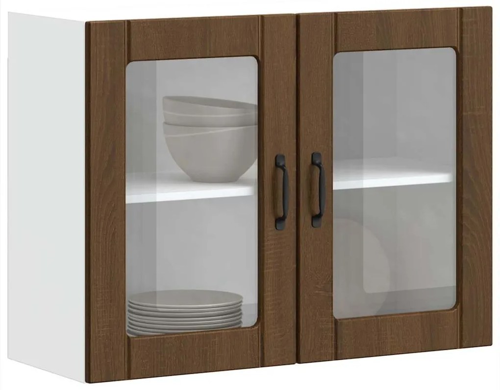 vidaXL Konyhai fali szekrény üvegajtóval Lucca barna tölgy színű műfa