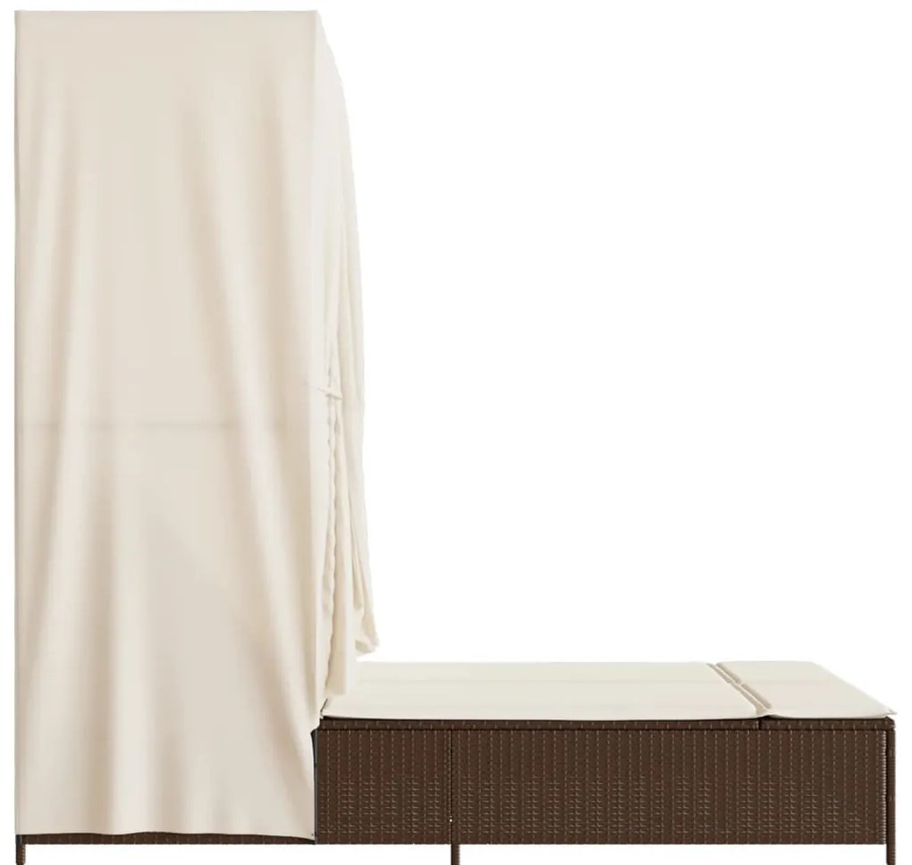 barna polyrattan dupla napozóágy tetővel és függönyökkel