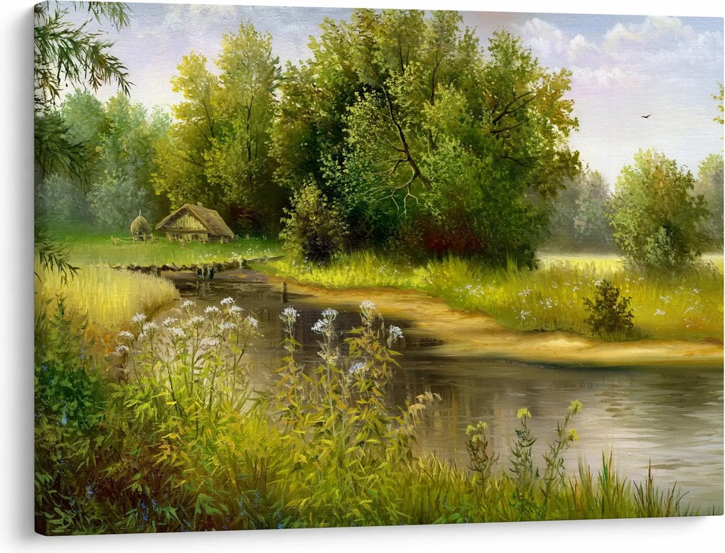 Kép - folyó az erdőnél, olajfestmény (70x50 cm)