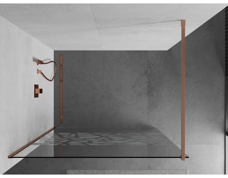 Mexen Kioto, Walk-In zuhany paraván 110 x 200 cm, 8 mm átlátszó üveg fehér mintás, réz matt profil, 800-110-101-65-85