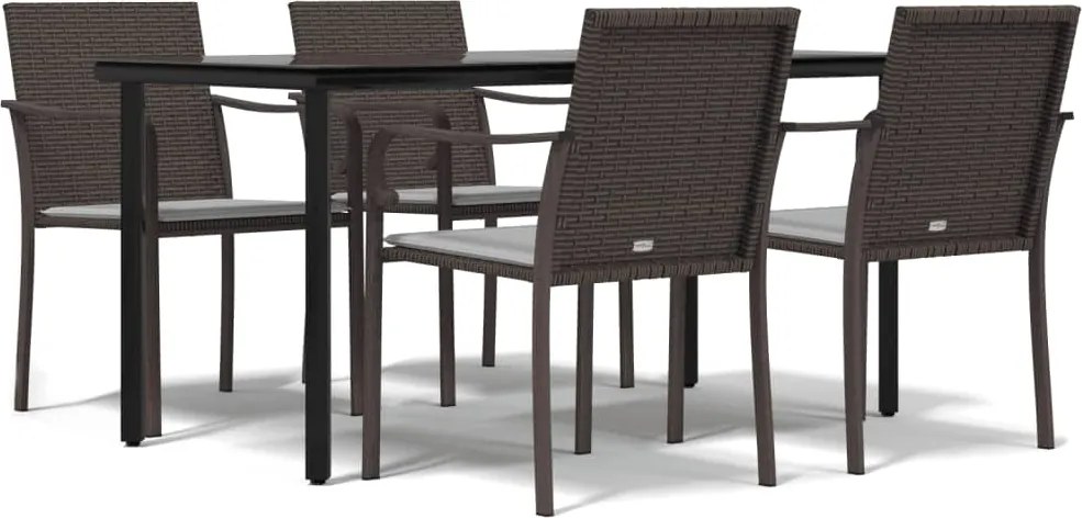 vidaXL 5 részes polyrattan és acél kerti étkezőgarnitúra párnával