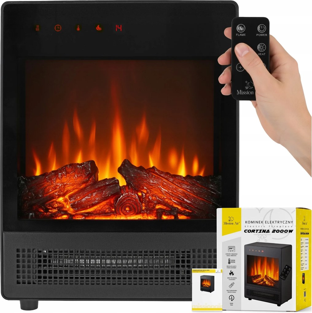 Elektromos Kandalló termoventilátor Kályha Radiátor Tűzhatás időzítő 2000W