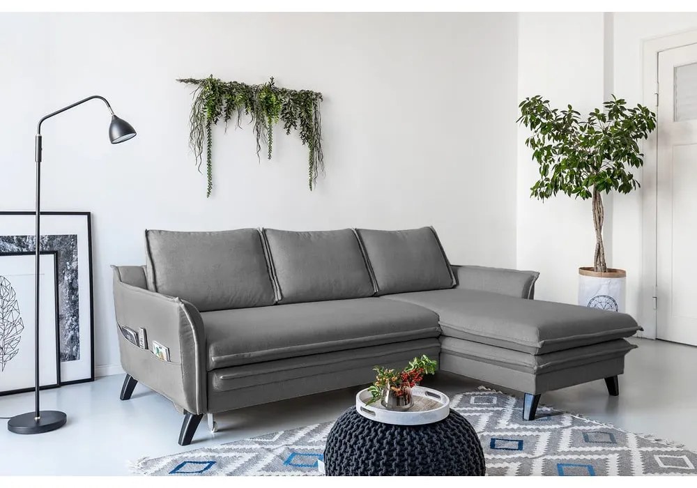 Charming Charlie szürke kinyitható sarokkanapé, jobb oldali - Miuform