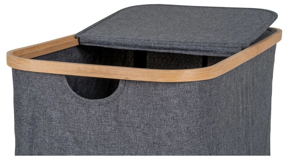 Noto szennyeskosár, bambusz, textil, sötétszürke, 54x33x54 cm