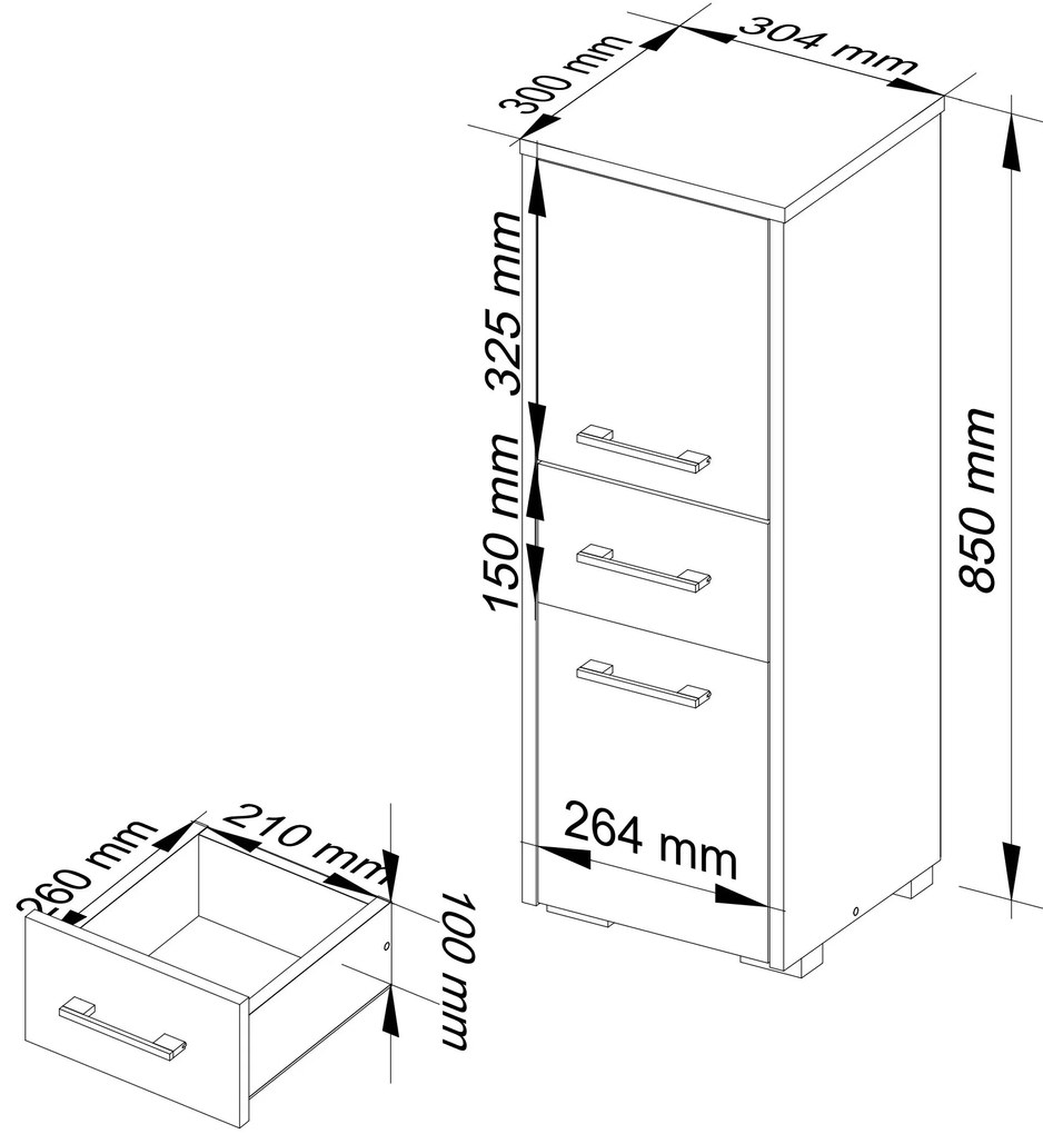 Fürdőszoba szekrény Fulgor 2D 1SZ (craft tölgy). 1117564