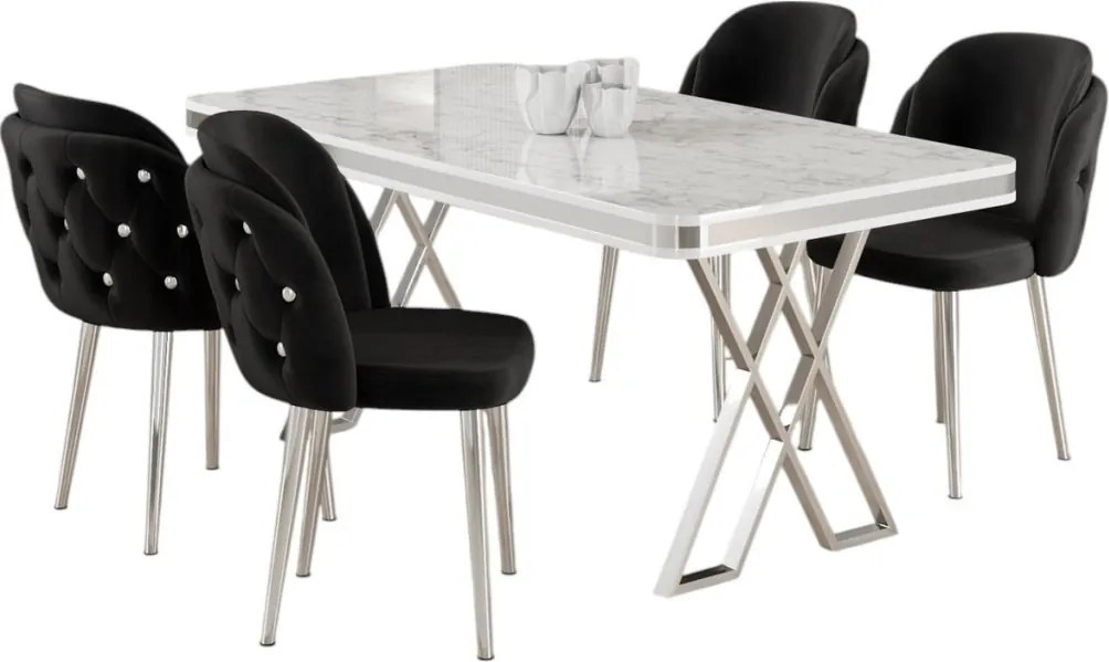Rigel étkezőgarnitúra, fehér-króm, 130 cm – TR240CHR2229