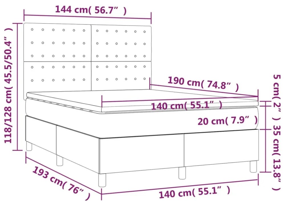 fekete műbőr rugós ágy matraccal és LED-del 140 x 190 cm