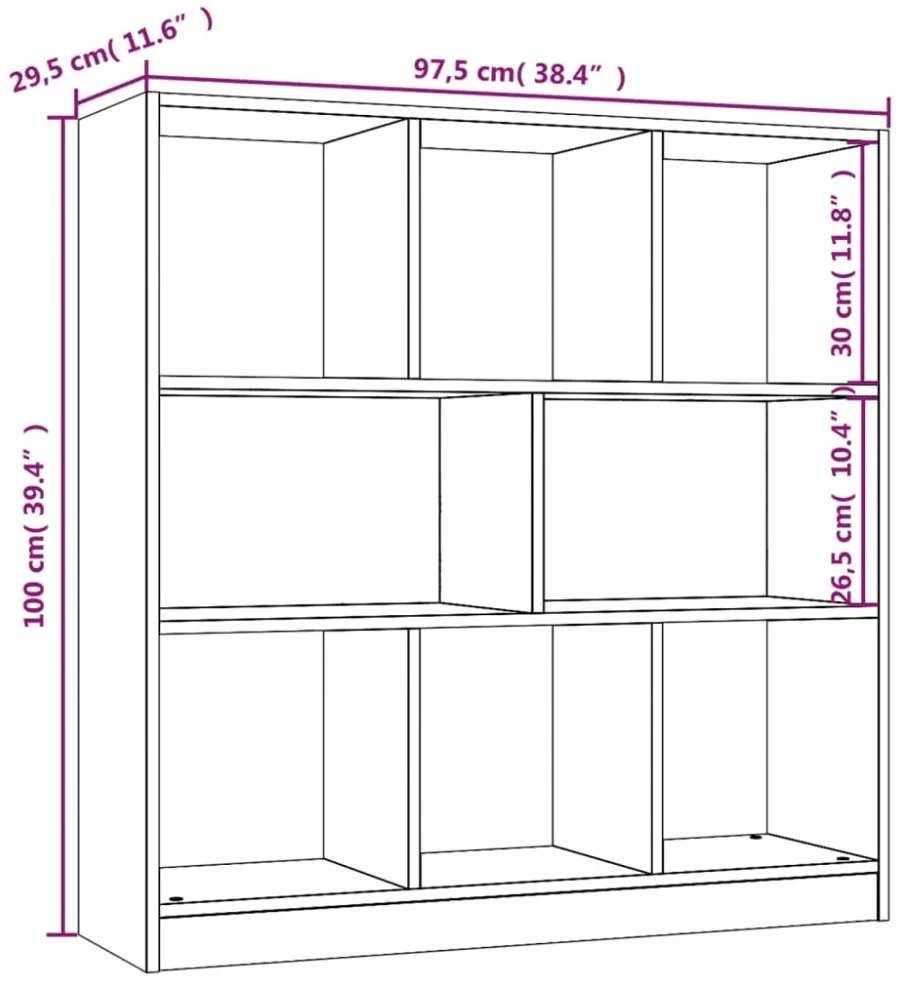 barna tölgy színű szerelt fa könyvszekrény 97,5 x 29,5 x 100 cm
