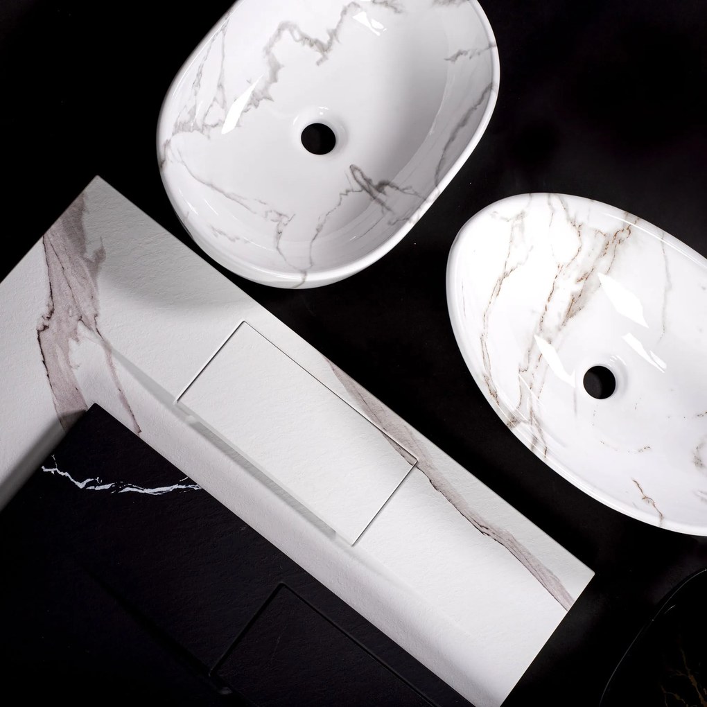 készlet Pultos mosdó Sofia marble black + Fürdőszobai csaptelep Lungo gold + Dugó gold