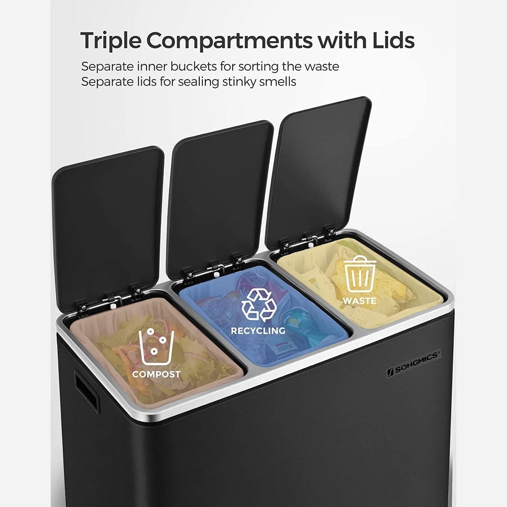 54L Pedálos szemetes, konyhai szemetesláda, puhán záró fedél, csúszásgátló alap