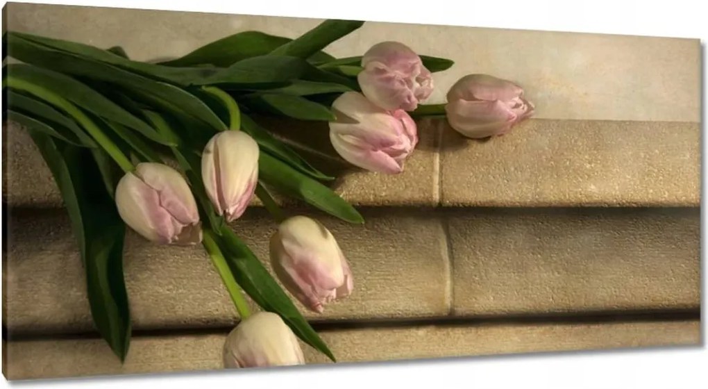 Vászonkép 115x55 Rózsaszín tulipán csokor