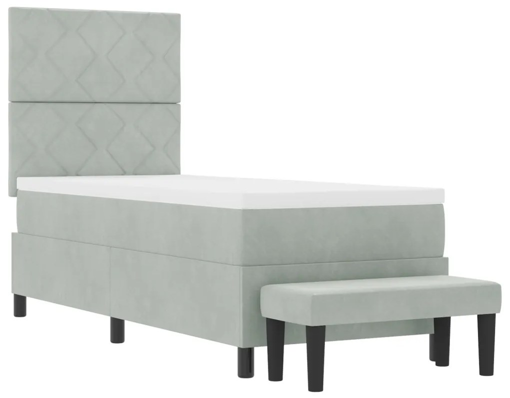 Box Spring Ágy Matraccal és Pad világosszürke 80x200 cm Bársony