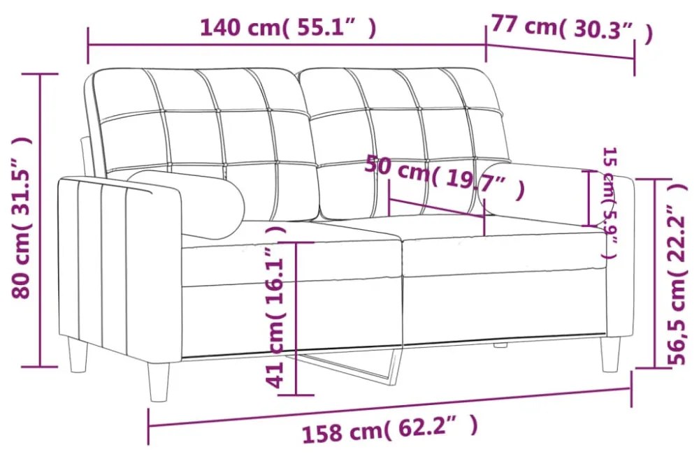 2 személyes krémszínű szövet kanapé díszpárnákkal 140 cm