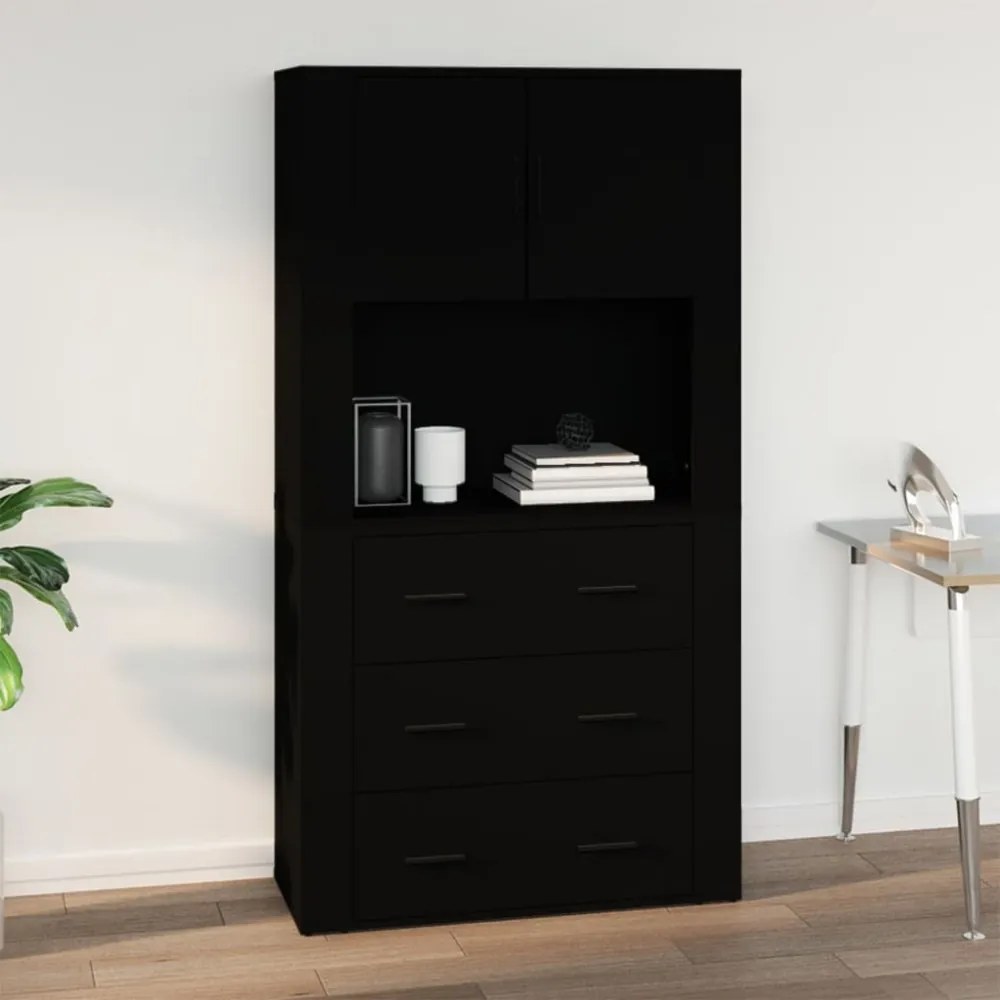 fekete szerelt fa faliszekrény 80x33x80 cm