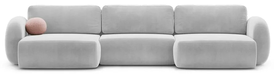 Világosszürke bársony kinyitható-tárolóhelyes (U alakú) sarokkanapé Tonale – Cosmopolitan Design