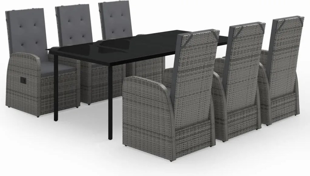 vidaXL 7 részes szürke kerti étkezőgarnitúra párnákkal