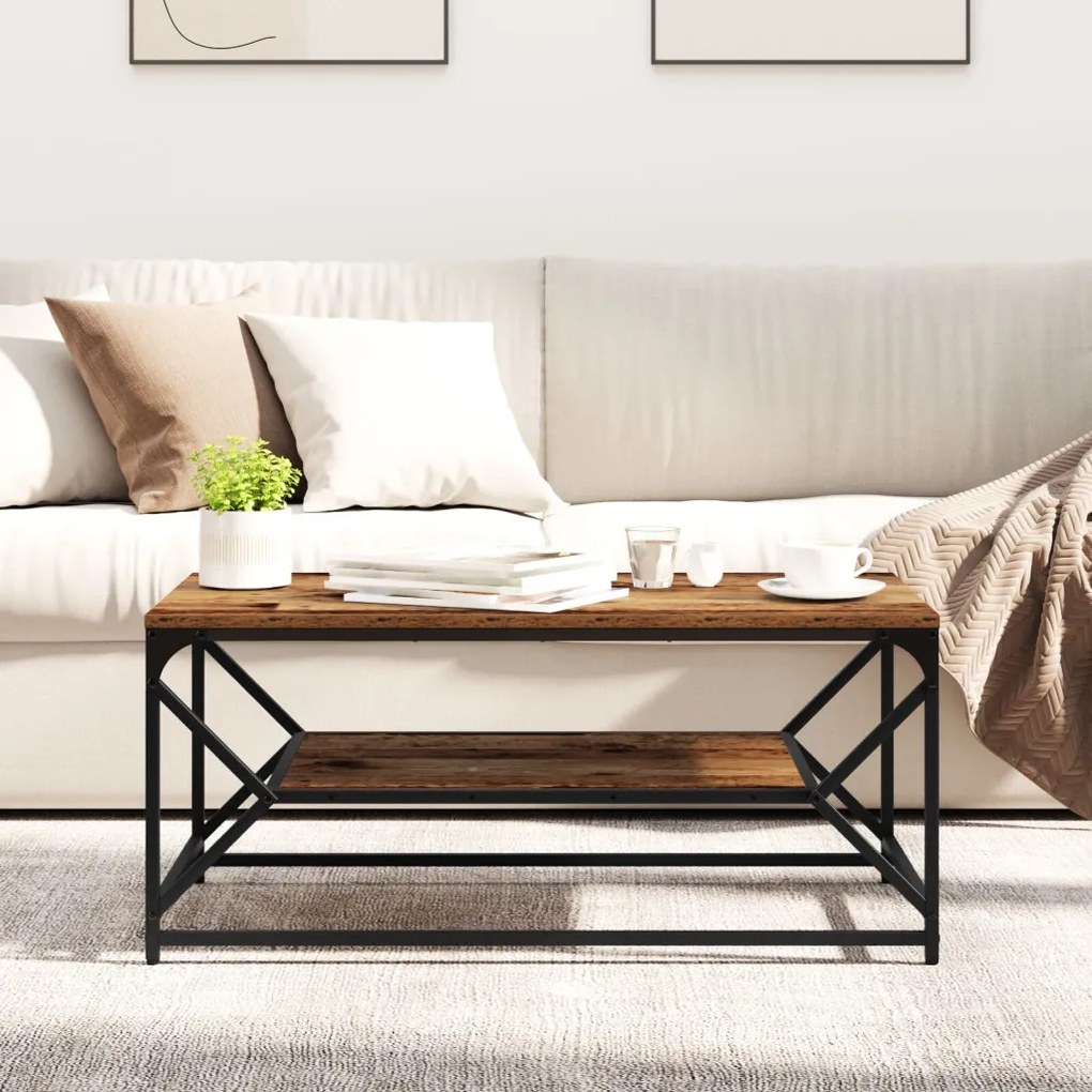 Kávézóasztal Polccal Régi Fa 90x50x40 cm Mérnöki Fa