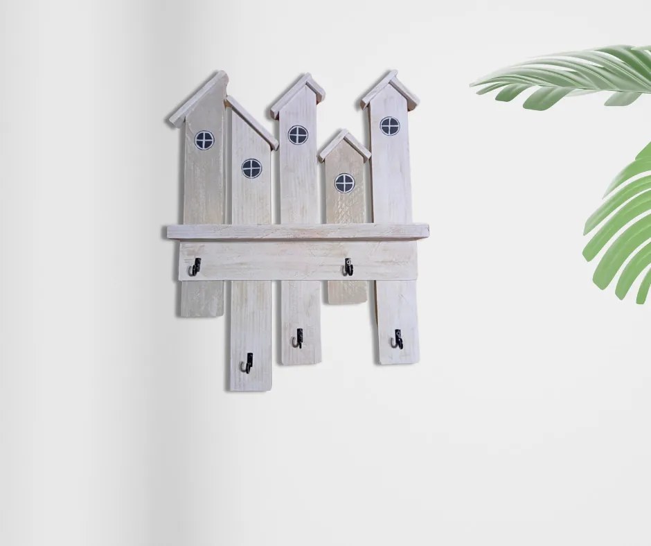 Házikó alakú fali kulcstartó, fából, kézzel festett 41cm