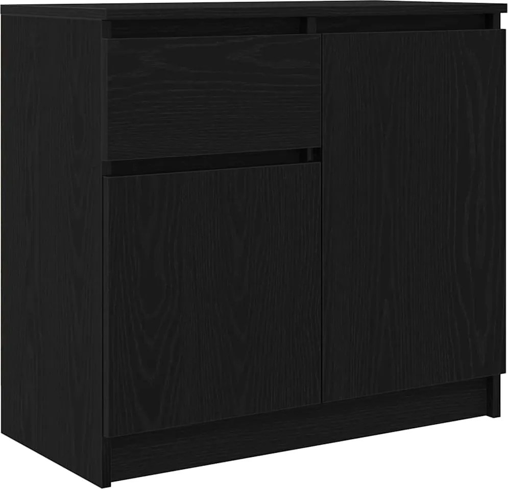 vidaXL fekete tölgy szerelt fa tálalószekrény fiókos 71x35x65 cm
