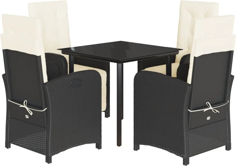 vidaXL 5 részes fekete polyrattan kerti étkezőgarnitúra párnákkal