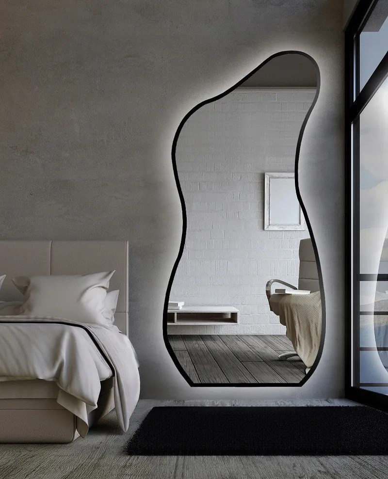 Angelit szabálytalan tükör fekete keretben, Led háttérvilágítással 61x130