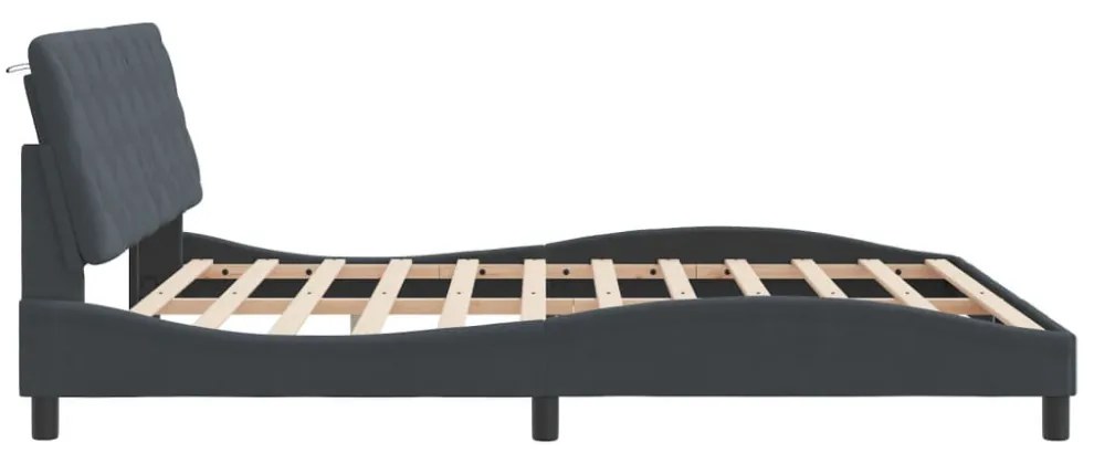 sötétszürke bársony ágykeret LED-ekkel matrac nélkül 180 x 200 cm