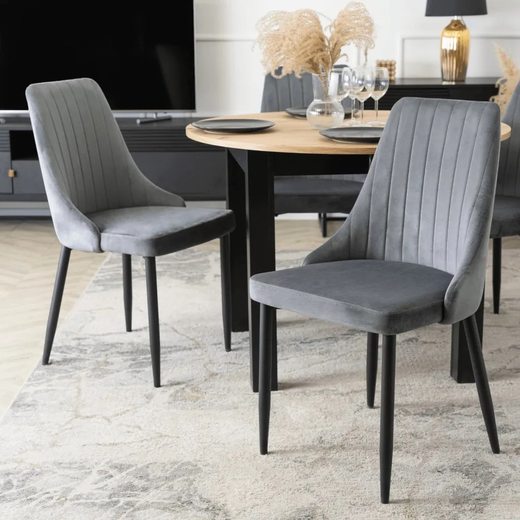 Étkezőszett HARRY asztal 102–142 cm artisan tölgy/fekete + 4 BARI szék szürke