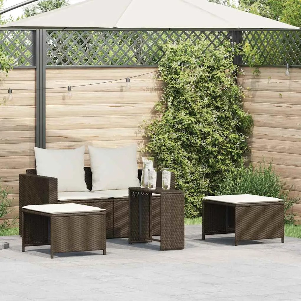 5 részes polyrattan kerti kanapé garnitúra párnákkal stackable