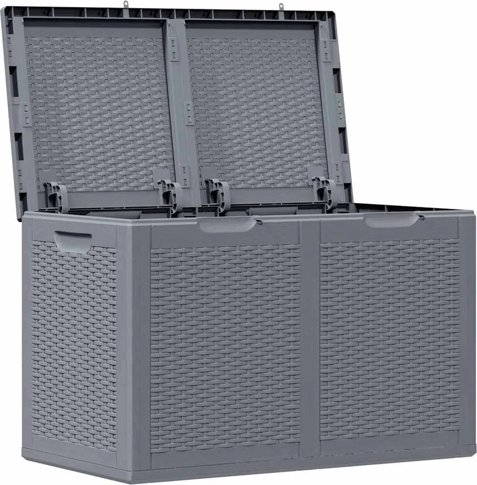 vidaXL szürke PP rattan kerti tárolóláda 180 L