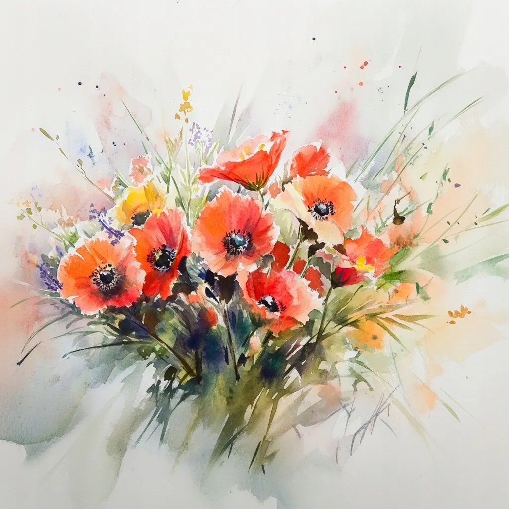 Vászonkép Canvas Természet Dekoráció Mezei Virágok Pipacs Csokor 80x80