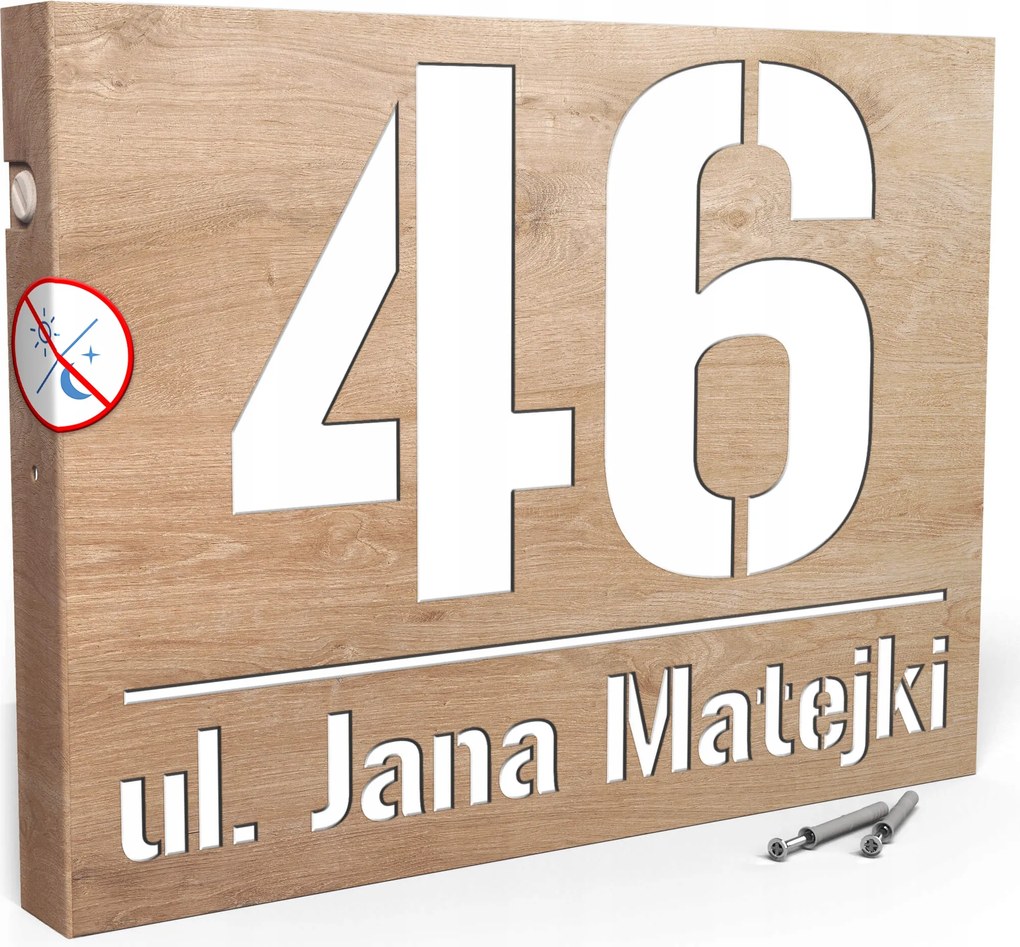 Megvilágított Házszám Címtábla Szám 40x30 cm Világos Fa