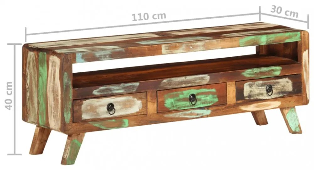 többszínű tömör újrahasznosított fa TV-szekrény 110x30x40 cm