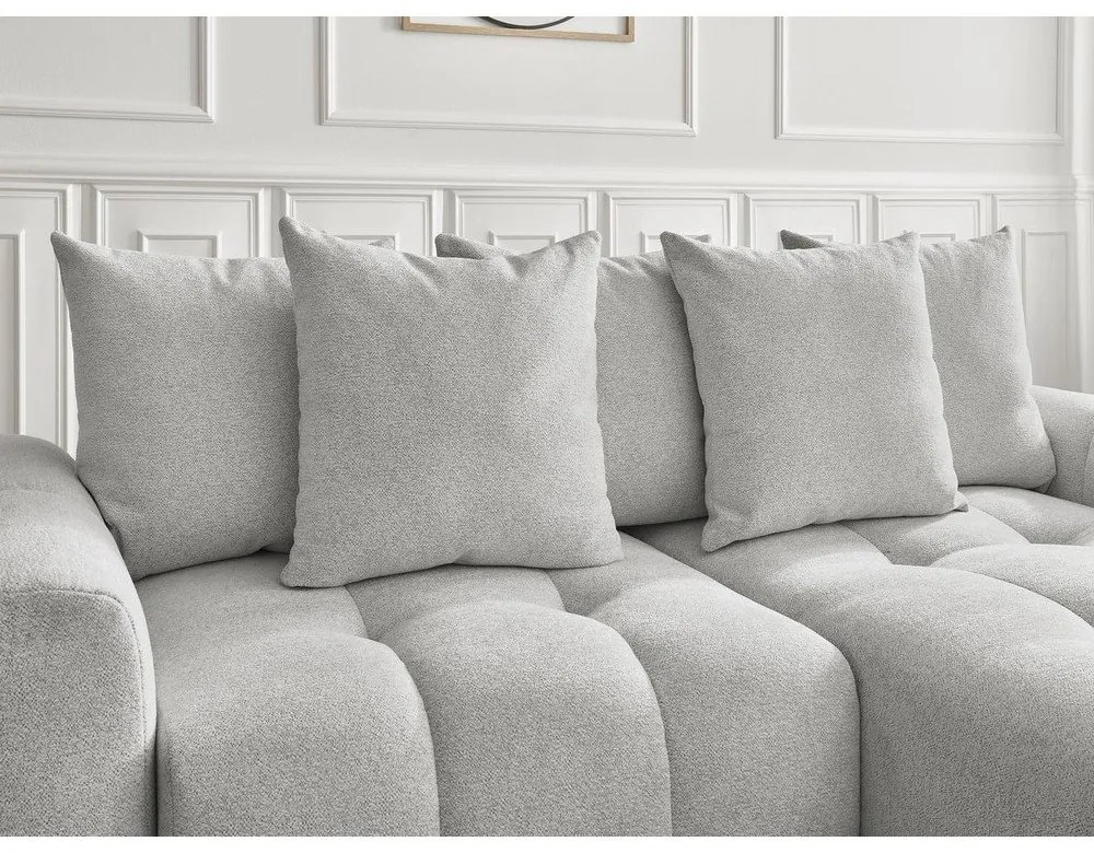 Világosszürke zsenília kinyitható-tárolóhelyes sarokkanapé (jobb oldali-heverő résszel) Roxelane – Bobochic Paris