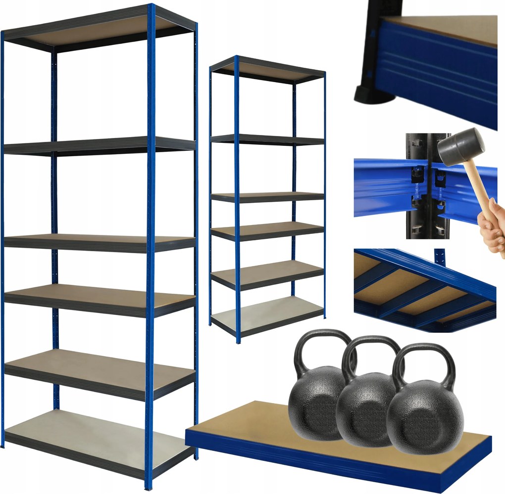 Tárolószekrény fém állvány Helios 213x120x40cm 6Px350kg Tömör Kék