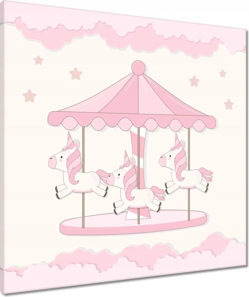 Vászonkép 60x60 Rózsaszín unikornisok a körhintán