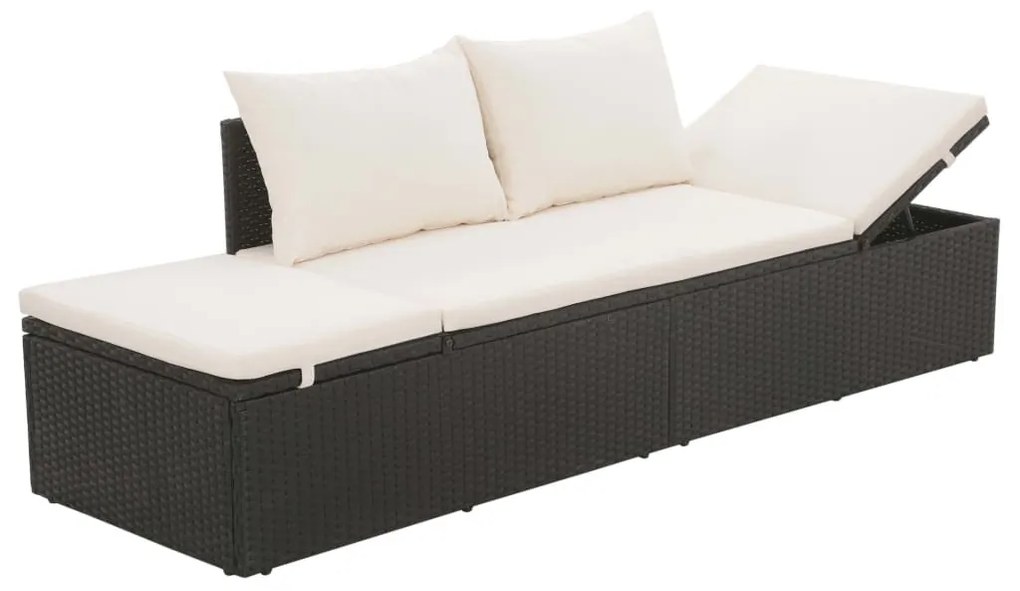 Fekete polyrattan kerti ágy 195 x 60 cm