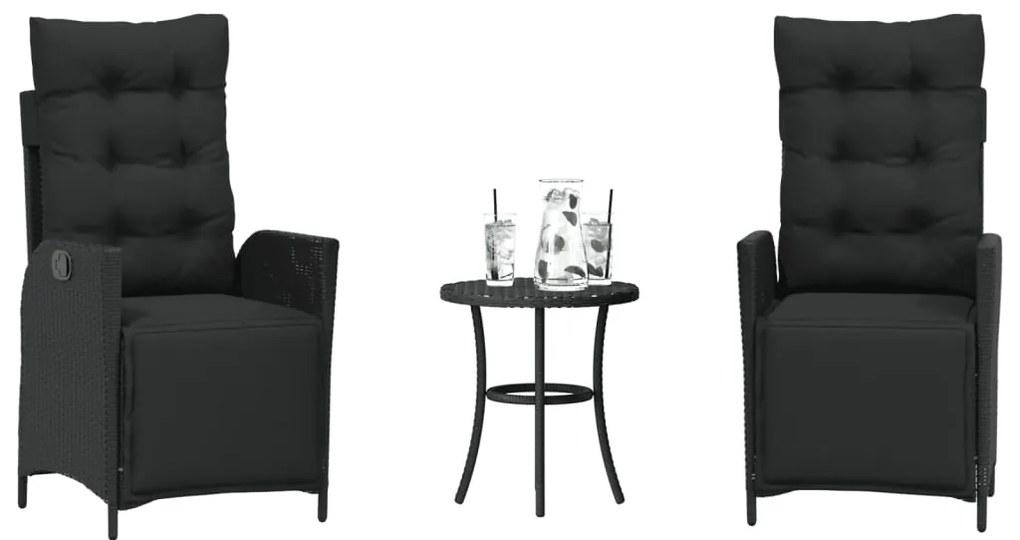 vidaXL 3 részes fekete polyrattan bisztrógarnitúra párnával
