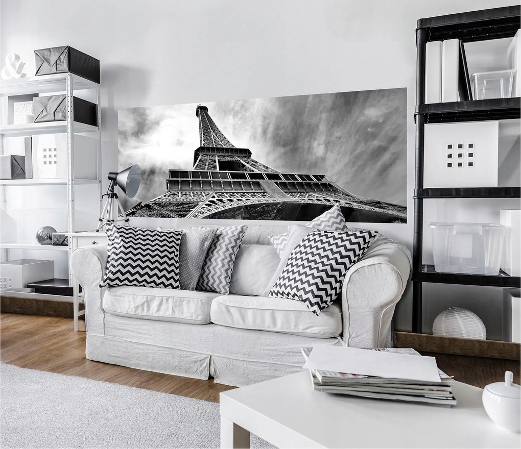 Háttérkép Eiffel-torony Párizs fekete-fehér 250x104 Franciaország építészet +ragasztó