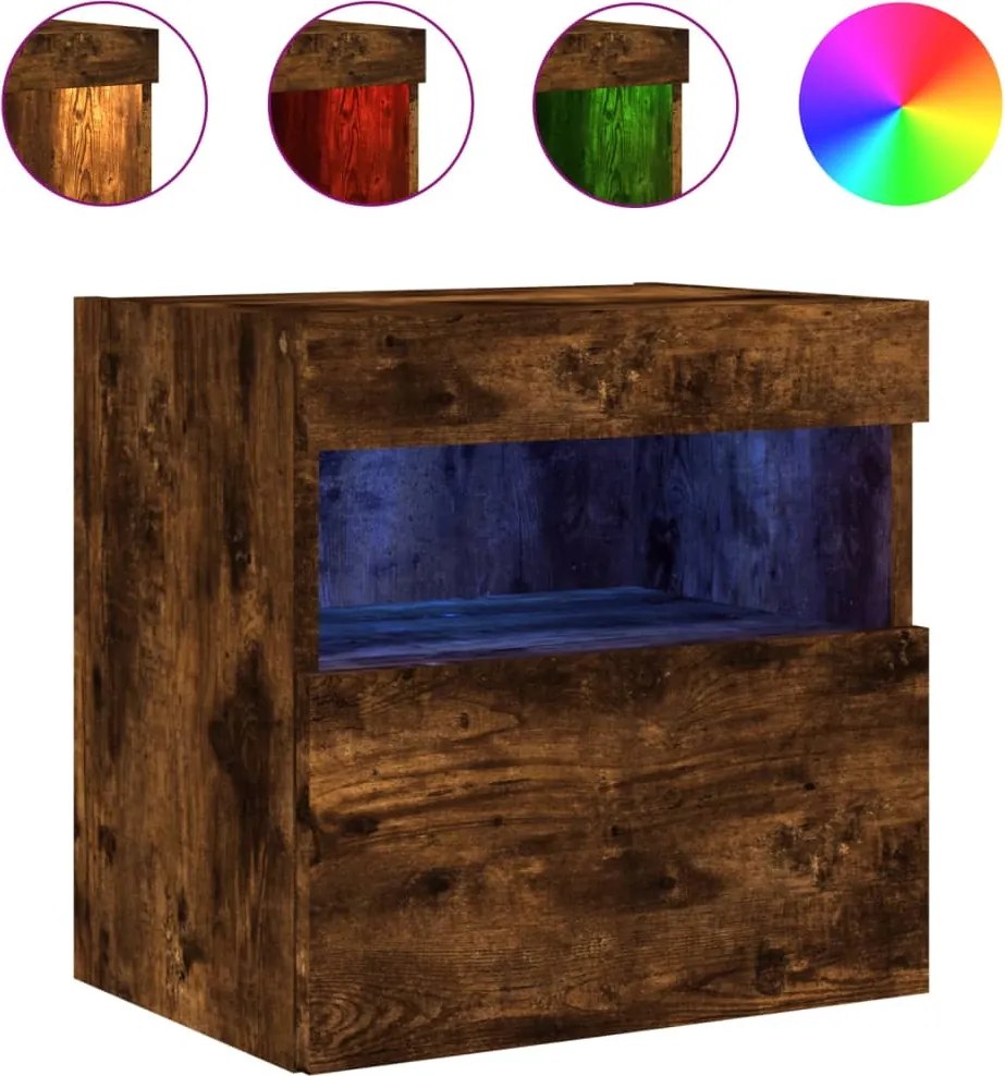 vidaXL füstös tölgy színű fali TV-szekrény LED-ekkel 40x30x40 cm