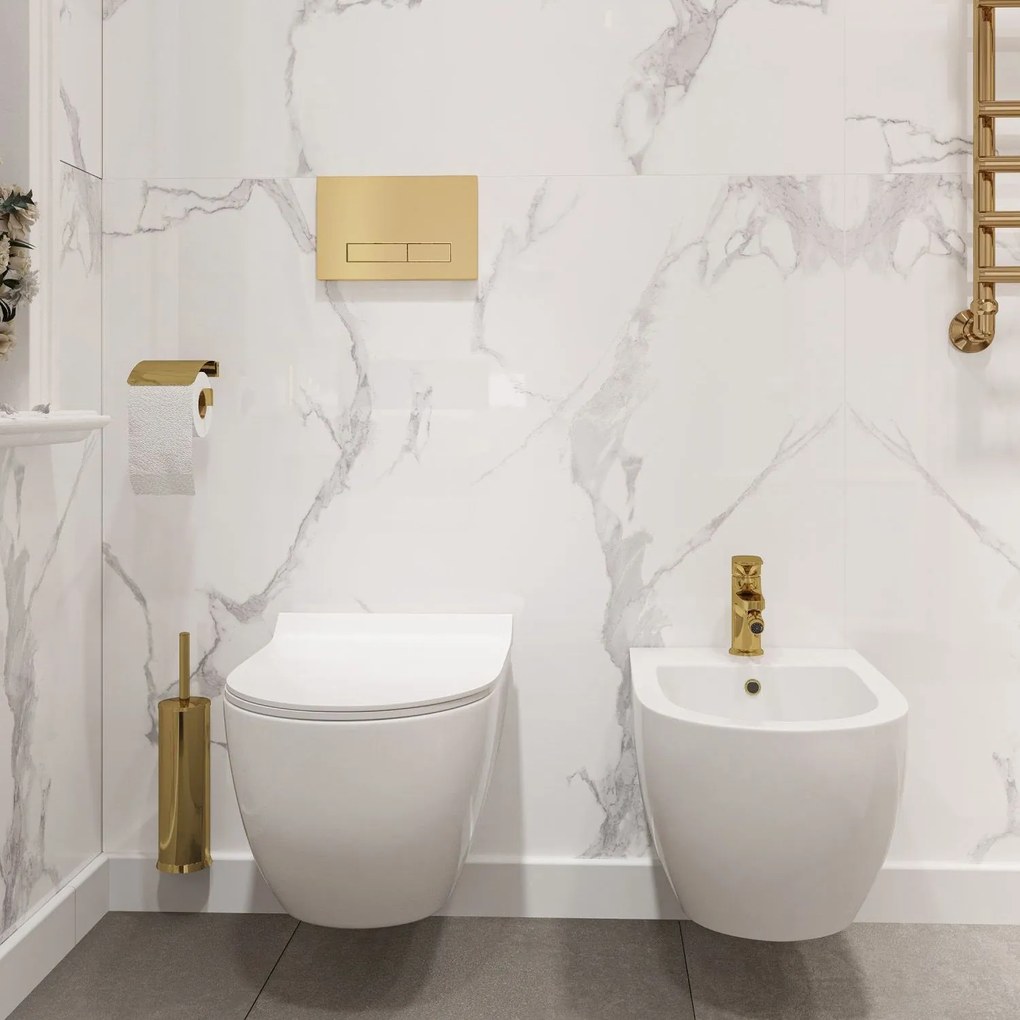 Rea Carter Rimless, falra akasztható wc csésze 490x370x325 mm + wc ülőke, fehér fényes, REA-C1400