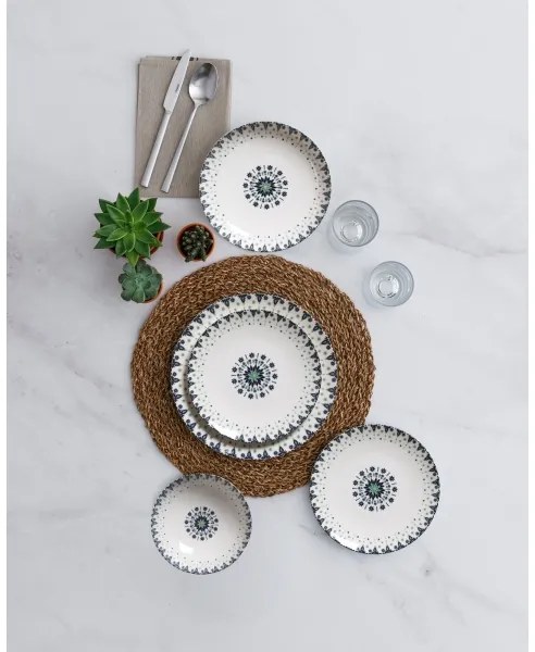 24 részes porcelán étkészlet, fehér/kék