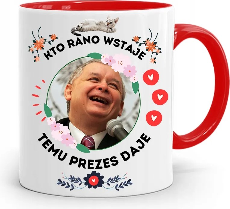 Piros Vicces Bögre Jaroslaw Kaczynski fényképes nyomattal