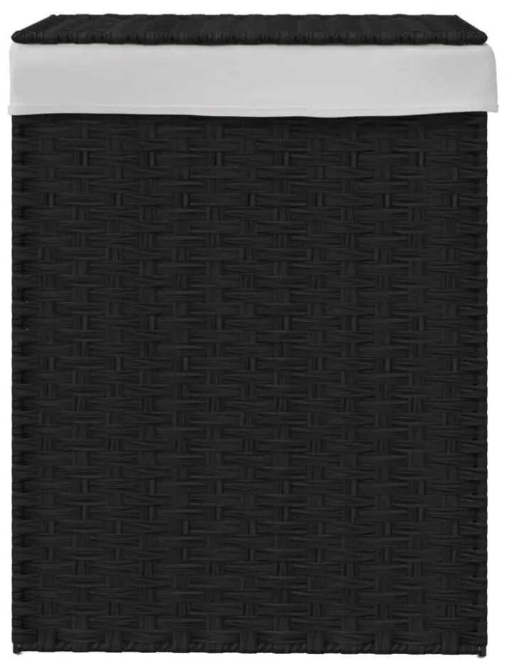 fekete polyrattan szennyeskosár fedéllel 46x33x60 cm