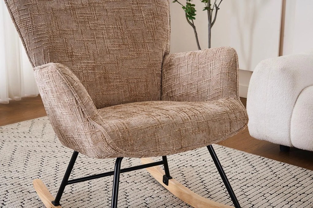 Hintaszék, relaxációs szék kordbársony kárpitozással, bézs-khaki színű