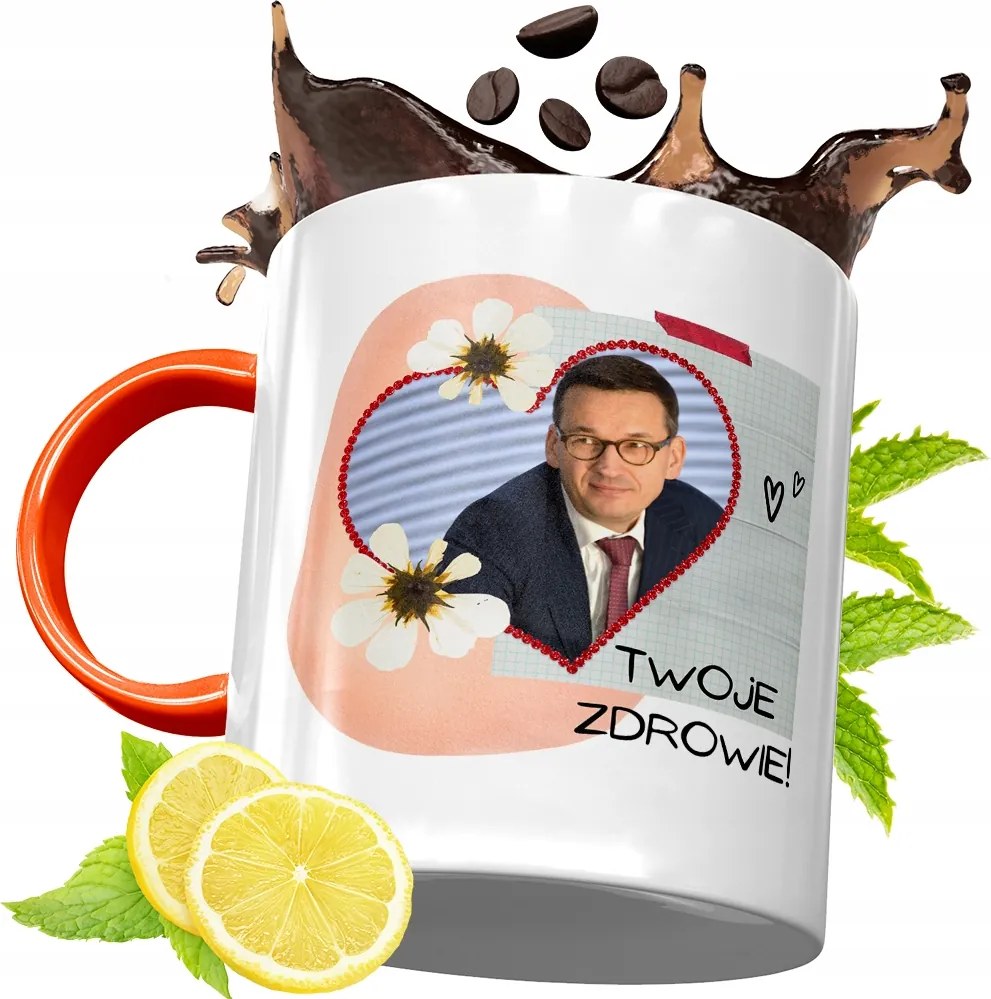 Narancssárga Bögre Mateusz Morawiecki Ajándék fényképes nyomtatással