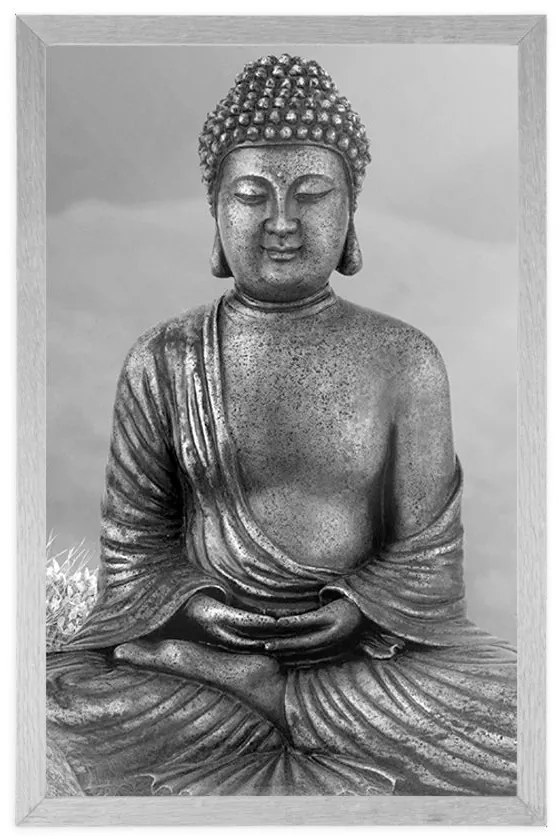 Poszter Buddha szobor meditáló helyzetben fekete fehérben