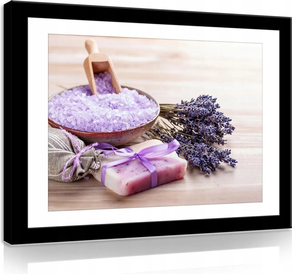 Vászonkép falikép lila bézs levendula és szappan 100 x 75