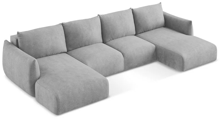 Világosszürke zsenília kinyitható sarokkanapé (U alakú) Leila – Makamii
